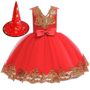 Girls Princess Dress <b>Red</b> <b>Sequined</b> Mesh Halloween Costume A-Line Chiffon Dress for Children Medium Large Size - Product Image 4