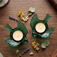 Porte-bougie en verre vert en forme d'oiseau, décoration de table pour la maison