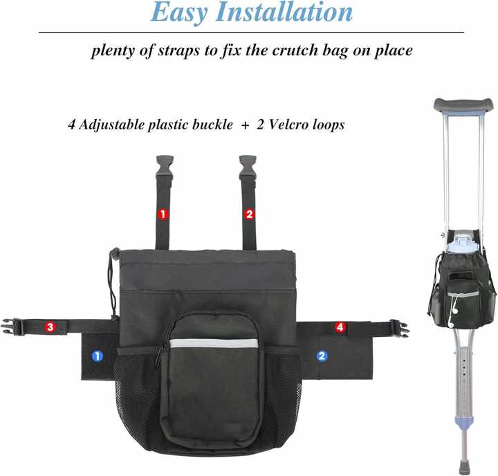 Free sample Universal Accessories Walker Rollator Bag Carry Pouch Crutch Pouch Reflective Zipper Pocket Universal Crutch Bag