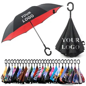 Fournisseur Parapluie inversé promotionnel Parapluie de voiture à long manche droit Parapluies automatiques avec impression de logo personnalisé