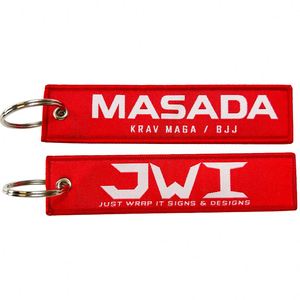 Wholesale <b>Custom</b> Logo Woven Double Side Embroidery Fabric Keychain Keytag Keyring - Product Image 3