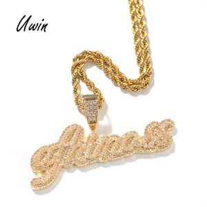 UWIN Petite Taille Personnalisé Nom Pendentif CZ Lettre Personnalisé Pendentif Collier Femmes Hommes quantité minimale de commande 1 Pièce Personnaliser Enfant <span class=keywords><strong>Bijoux</strong></span> - Product Image 1