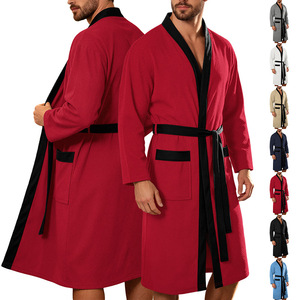 Accappatoio in Spugna a Maniche Lunghe con Doppia Tasca, Vestaglia Casual da Uomo, Abbigliamento per Casa - Product Image 1