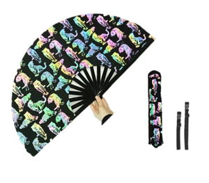 Ventilateur à main en bambou noir de 33cm, musique élégante, grand ventilateur Rave Clack avec tissu réfléchissant à motif champignon 100% en stock - Product Image 3