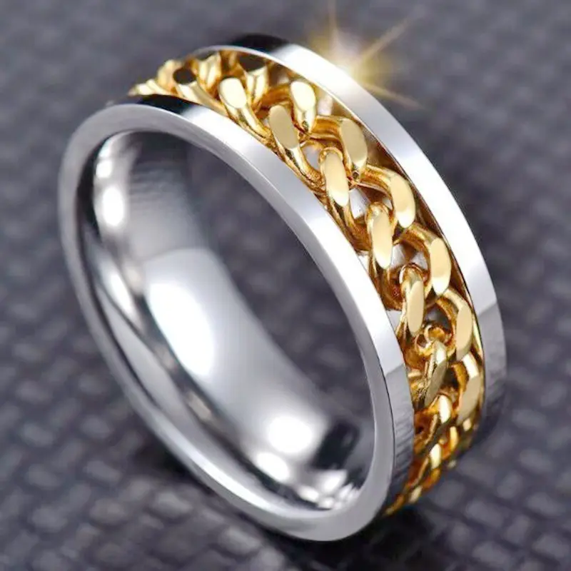 Manufacturer wholesale Fashion personality rotation chain ring rotating men stainless steel punk titanium ring jewelry