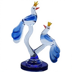Figura de Loro de Cristal Hecha a Mano, Color Azul, 12 cm de Altura, Diseño Art Deco para Decoración de Sala de Estar - Product Image 1