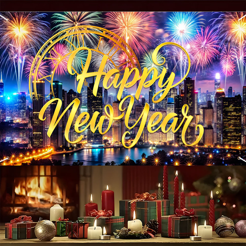 New Year Party Banner Fireworks and