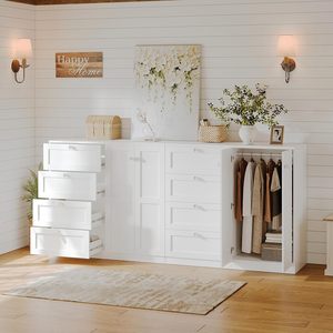<span class=keywords><strong>Armoire</strong></span> en bois avec 4 tiroirs et 2 portes, penderie de rangement pour vêtements, commode autoportante avec tringle de suspension - Product Image 3