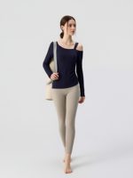 Servicio de Diseño de Alta Calidad, Ropa de Yoga para Mujer, Cuello Redondo con Manga Larga, Transpirable, Top Deportivo Sólido para Yoga