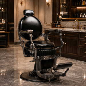 Fauteuil de barbier vintage de luxe avec finition blanche et accoudoirs métalliques courbés, fauteuil inclinable vintage pour salon de coiffure masculin - Product Image 3