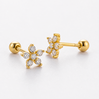 Muweike Boucles d'oreilles clous tendance en argent sterling 925 vermeil avec zircon et motif étoile à cinq branches pour femme, bijoux raffinés