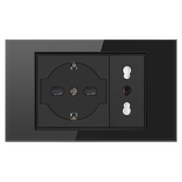 Enchufe de Pared de Vidrio Templado Blanco y Negro, Estándar Italiano, Enchufe Alemán-Italiano, USB Tipo C, Interruptor, Satélite, TV, Teléfono, IP16, 16A