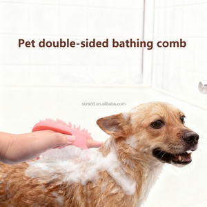Customized Label Eco-Friendly Pet Cat Dog <b>Cleaning</b> Shampoo Double-sided <b>Bathroom</b> Bath <b>Brush</b> Soothing Massage TPR Rubber Comb - Product Image 5