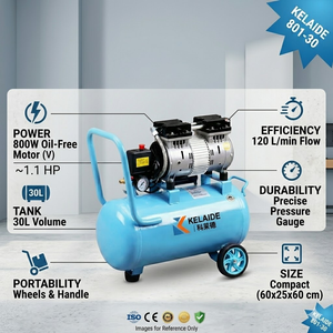 Compresseur d'air sans huile KELAIDE 801-30, 30L, portable, 800W, 120 L/min, type à piston, avec roues et poignée - Product Image 1