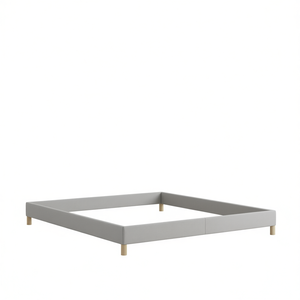 Base de Cama King Size California en Tela Gris Claro, Tapizada, Diseño Moderno y Minimalista - Product Image 1