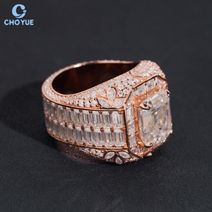 Anillo de cóctel de oro rosa para mujer, venta al por mayor directa de fábrica, con moissanita VVS de corte esmeralda y engaste pavé, joyería de lujo geométrica para fiesta - Product Image 4