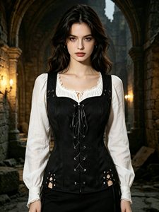 Costume de <span class=keywords><strong>pirate</strong></span> pour femme, veste médiévale, cosplay, corset vintage en daim, haut steampunk, <span class=keywords><strong>chemisier</strong></span> Renaissance à épaules dénudées, marron, noir, bleu - Product Image 1