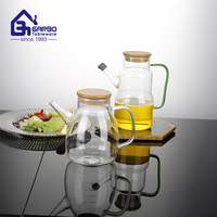 Bouteille d'huile d'olive en verre anti-goutte pour cuisine, 550 ml, en verre borosilicate à base large, avec couvercle et poignée