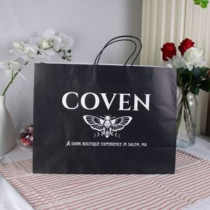 Custom Logo Ribbon Handle Black Coated Paper Bag Embossing for Fashion Apparel Brands Paper Shopping Bags with Hot Foil - Product Image 2