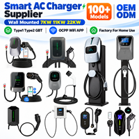 智能交流充电器供应商壁挂式7KW 11KW 22KW Type1 Type2 GBT插头OCPP WiFi APP控制工厂适用于家庭使用