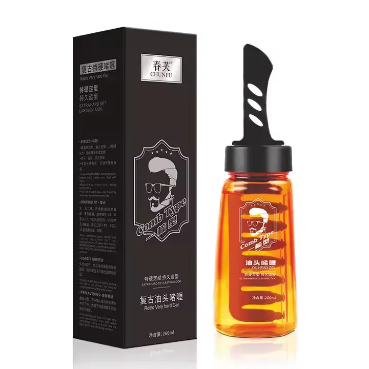 2024 OEM Popular 2 en 1 260Ml Kit de cuidado del cabello para hombres Logotipo personalizado Gel de cabeza de aceite con peine de modelado para el cabello de los hombres