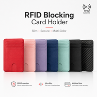 Tarjetero de Cuero PU con Logotipo Personalizado al por Mayor, Bloqueo RFID, Delgado, Minimalista, Cartera Personalizada con Logotipo de Marca
