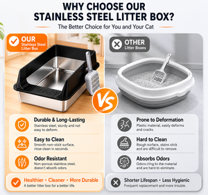 <span class=keywords><strong>Bac</strong></span> à litière rectangulaire extra large en acier inoxydable antirouille pour plusieurs chats - Product Image 5