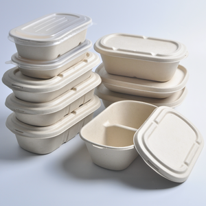 Fiambrera de pulpa de bagazo de salida de fábrica, contenedor de comida para llevar desechable con tapa - Product Image 3