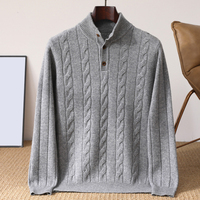 Pull en laine tricoté d'hiver de créateur, col montant boutonné, en laine épaisse, vente directe usine