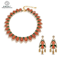 Parures de bijoux fantaisie en alliage, tendance, avec pierres, résine, gemmes et émail, pour mariée, mariage, comprenant collier et boucles d'oreilles, cadeau idéal