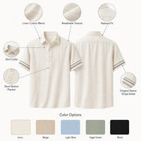Chemise décontractée à manches courtes en lin et coton pour homme, respirante, brodée, pour l'été, fabrication OEM ODM