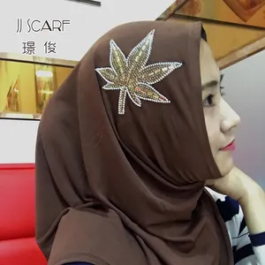 잎 장식 라인 석 리비아 여성 유니폼 코드 hijab 뜨개질 스카프