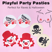 Cache-tétons adhésifs jetables pour Halloween et soirées costumées, motifs amusants en satin, cache-tétons fantaisie Clown et Crâne