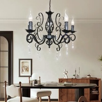 E14 Ampoule Noir 6 Lumière Vintage Suspension Hôtel Villa Restaurant Lustre Bougie Fer Forgé