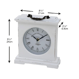 Vintage Style <strong>White</strong> Distressed Finish Wood <strong>Mantel</strong> <strong>Clock</strong> with Roman Numerals Quartz Movement - Product Image 3