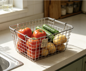 ตะกร้าสี่เหลี่ยมสแตนเลสแบบปรับแต่งได้ สำหรับเก็บผักและอุปกรณ์ครัว - Product Image 1