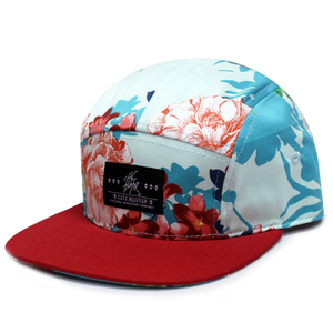 사용자 정의 좋은 품질 패션 복고풍 스포츠 레드 플랫 챙 블루 인쇄 여름 열대 꽃 여성 모자 5 패널 - Product Image 1