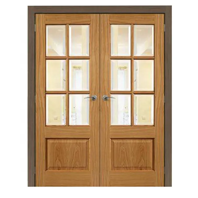 2023 porta interna in legno bianco di nuovo design con doppia porta in legno moderna ed elegante in vetro