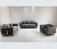 Canapé sectionnel carré moderne de luxe en velours avec pieds en acier inoxydable doré, configuration 1+2+3, couleur personnalisable, durable, pour appartement