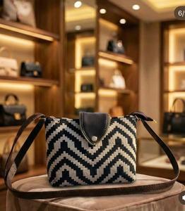 Bolso Bandolera Impermeable Cuadrado Geométrico Color Índigo para Mujer, Tipo Oficina, con Cierre Magnético de Lona y Cuero PU - Product Image 3