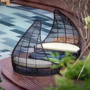 Las mejores ventas, tumbona redonda plegable, duradera, nido <span class=keywords><strong>de</strong></span> ratán para exteriores, juego <span class=keywords><strong>de</strong></span> cama para el sol para jardín, Patio, resorts, diseñador, estancia <span class=keywords><strong>de</strong></span> ocio al aire libre - Product Image 2