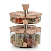 Organizador Giratorio de Especias de Acero Inoxidable 360° con Juego de Frascos de Vidrio de Doble Apertura para Condimentos, para Despensa