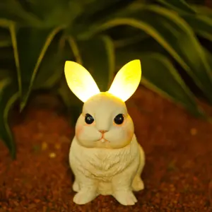 Solar Lights Figurine Statue Home Animal Cute Rabbit Lawn Yard Decoration Garden Ornament Resin Crafts