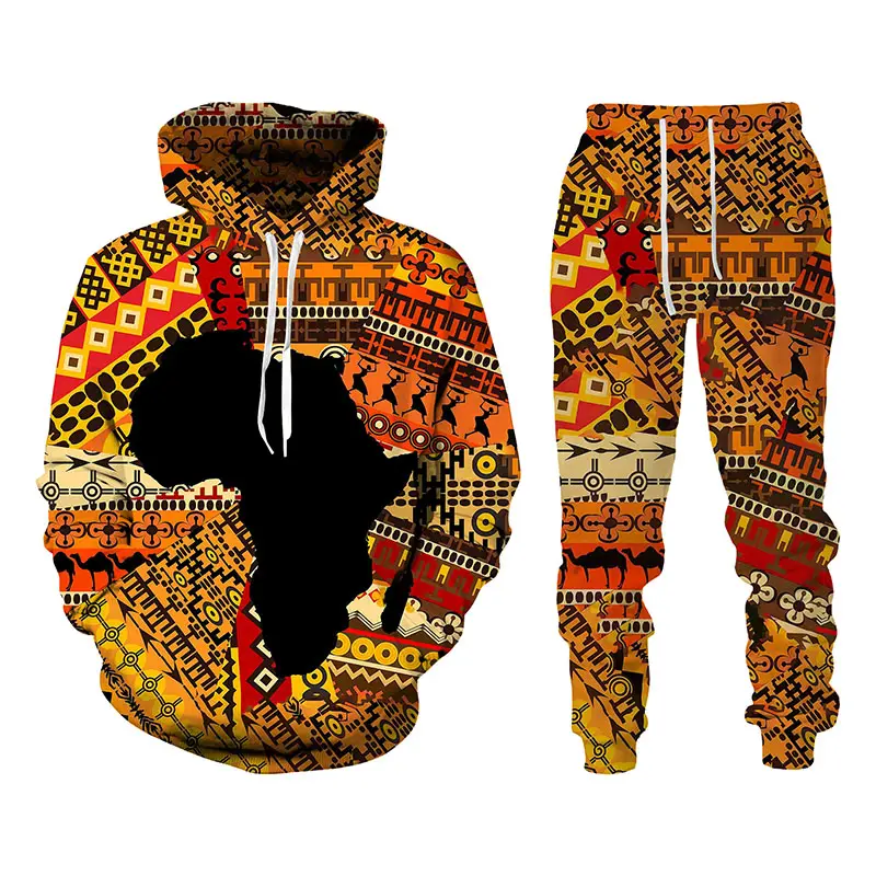 Sweatshirts Trui Broek Jas Set Lange Mouw Retro Hip Hop Mannen Pak 2 Piece Lange Mouwen Etnische Stijl Afrikaanse dan Kleur