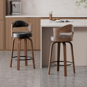 LingTuo Solid Wood Bar Stool Modern Minimalist 360 Rotatable Swivel Back Chair For Home Bar Use - Product Image 4