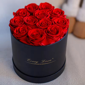<span class=keywords><strong>Rose</strong></span> Rosse Eterne Preservate in Scatola Rotonda Nera, Bouquet Floreale a Lunga Durata, Regalo per Matrimoni e San Valentino - Product Image 2