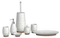 Motifs de treillis marocains en relief Ensemble d'accessoires de salle de bain pour toilettes blanches avec ensemble de bain en bois brûlé brun foncé