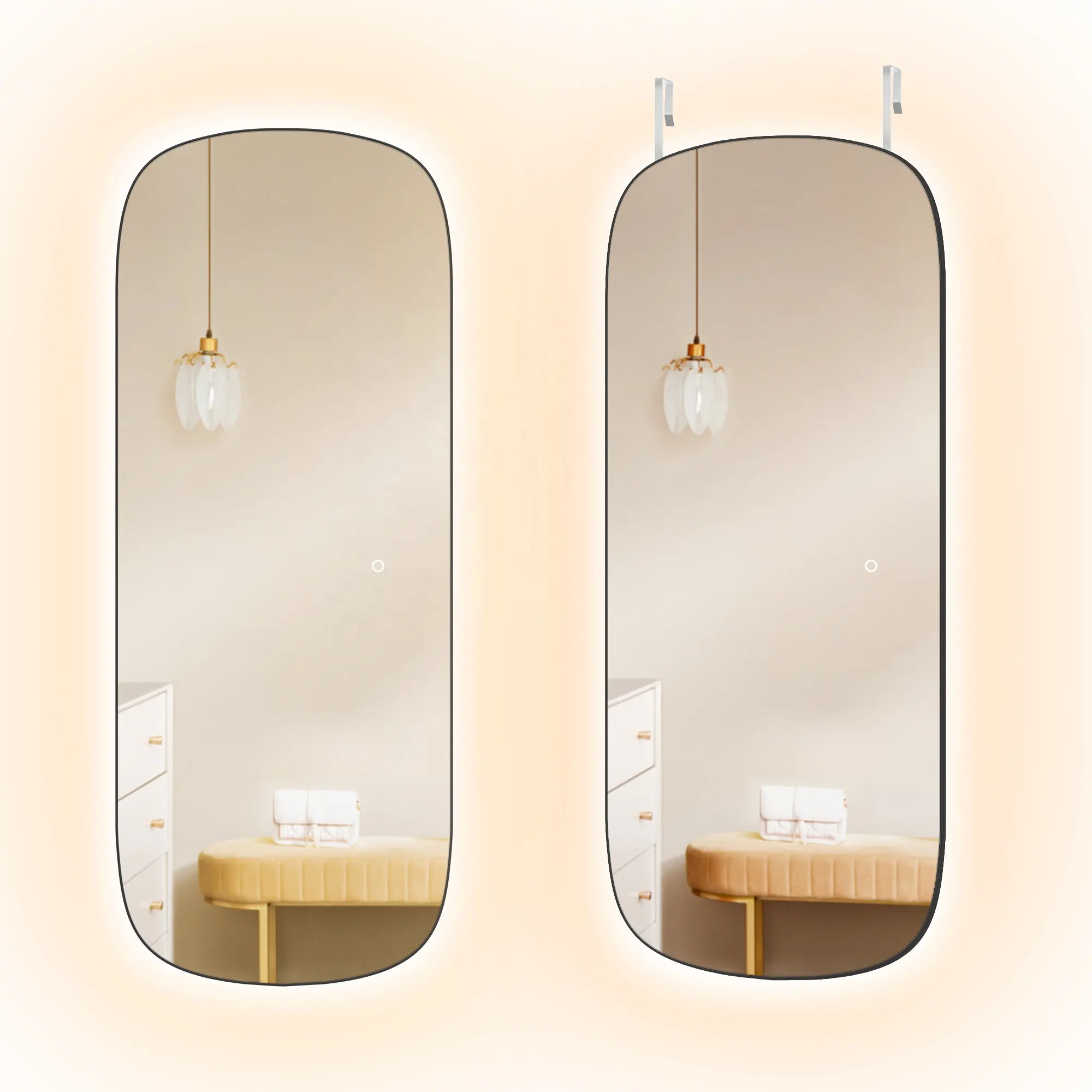 Espejo de baño SONGMICS Led, espejo de tocador impermeable con espejo de pared retroiluminado LED de longitud completa con luces de triple color