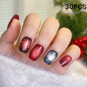 30 <span class=keywords><strong>Uñas</strong></span> Postizas <span class=keywords><strong>Cortas</strong></span> <span class=keywords><strong>Cuadradas</strong></span> Color Champán, Nuevas con Brillo Explosivo y Cristal, <span class=keywords><strong>Uñas</strong></span> de Gel con Efecto Ojo de Gato, Removibles y Adhesivas - Product Image 6