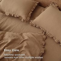 Ensemble de housse de couette 3 pièces en mousseline de coton 100% exquise garniture à volants marron léger respirant pour chambre à coucher literie opulente
